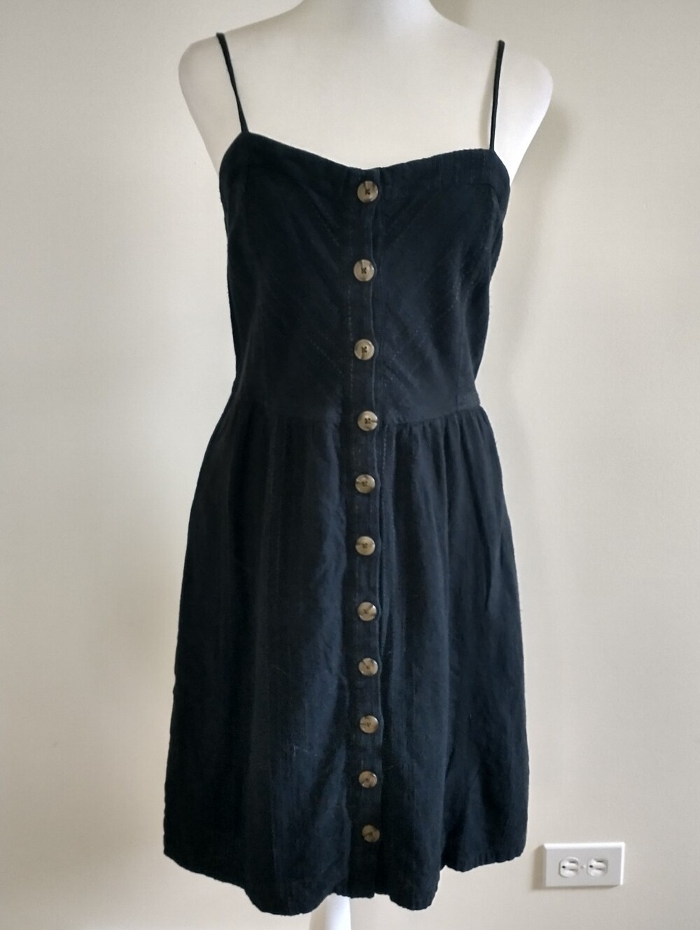 Universal Thread Cotton Linen Blend Black Button-Front Pleated Dress M - Picture 2 of 10